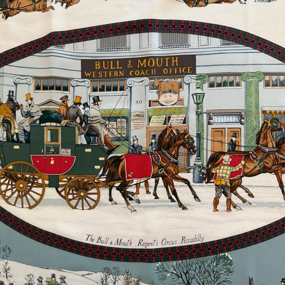 Authentic Hermes Vintage Holiday Silk Scarf with Red and Green Accents - Picture 3 of 11